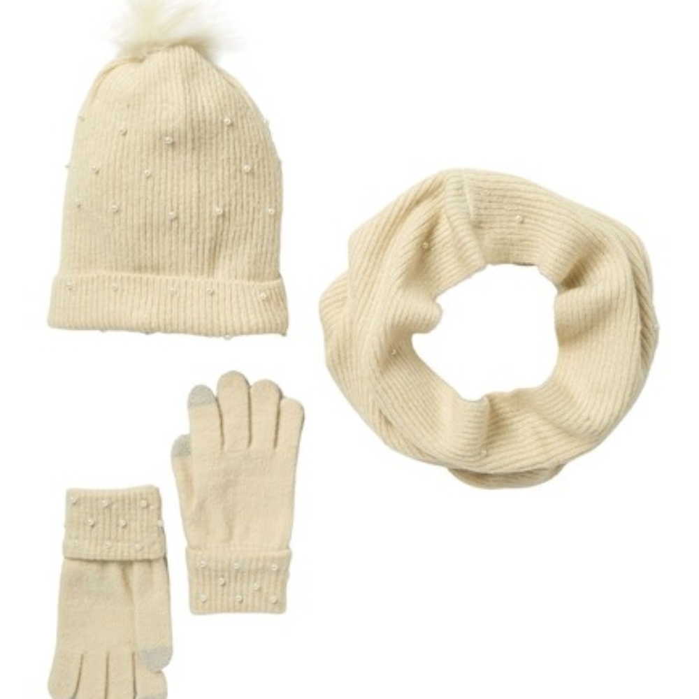 W1Steve Madden Pompom Beanie, Scarf, & Gloves Set